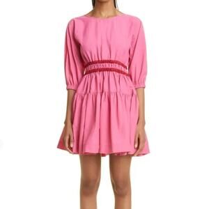 MOLLY GODDARD Tiffany Shirred Puff Sleeve Mini Dress Pink Size 4